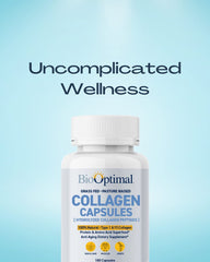 BioOptimal Collagen Capsules pouring, highlighting easy daily intake with water or smoothies.