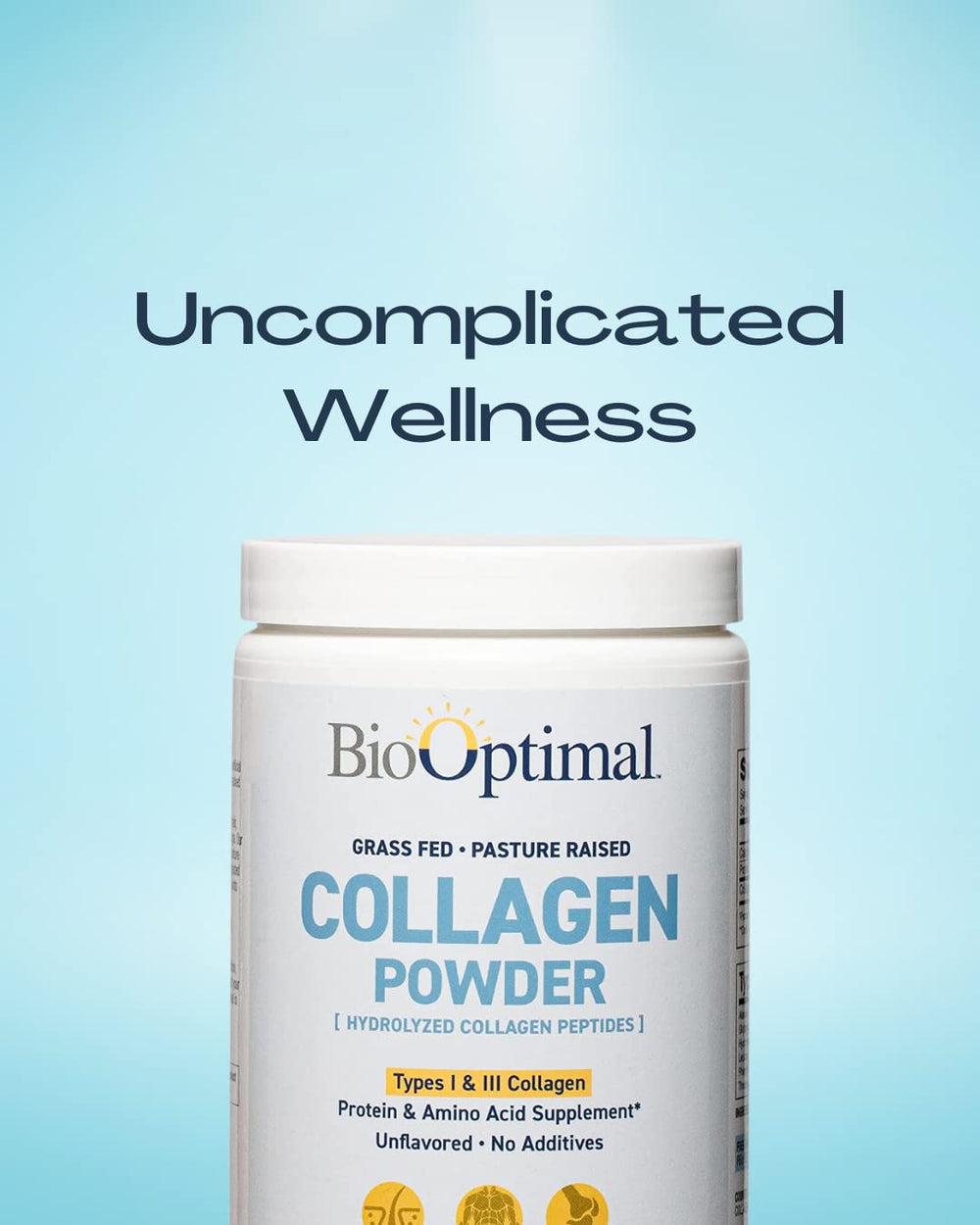 BioOptimal Collagen Peptides scoop with powder ready for easy mixing into drinks.