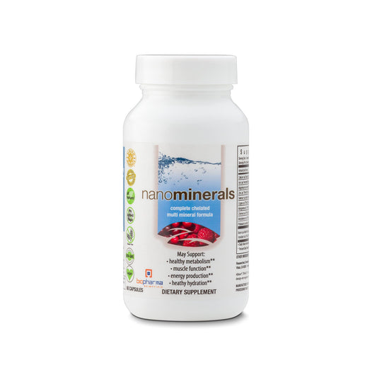 Biopharma Scientific NanoMinerals bottle front view for easy daily mineral support.