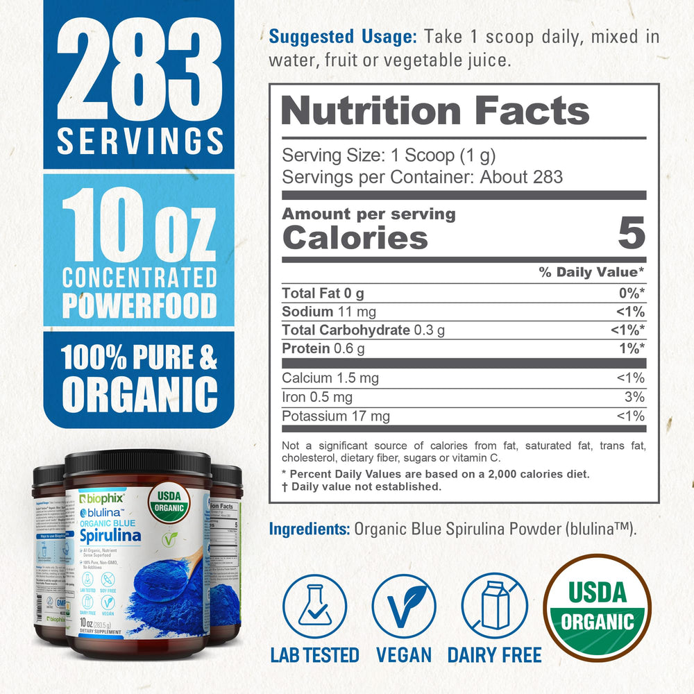 Biophix Blue Spirulina Powder scoop for easy measuring in smoothies.