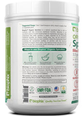 Biophix Organic Spirulina Cherry flavor CGMP facility seal indicating quality controls.