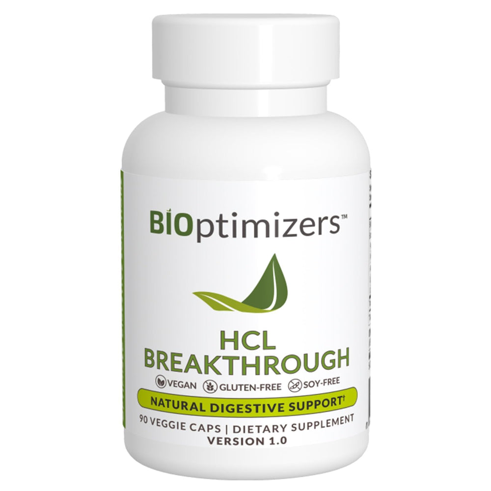 BIOptimizers HCL Breakthrough bottle front view indicating protein digestion support