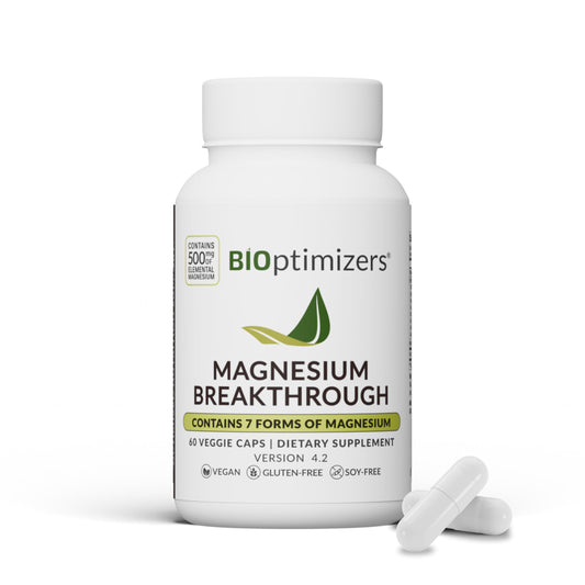 BIOptimizers Magnesium Breakthrough bottle with capsules for easy daily use and sleep support.