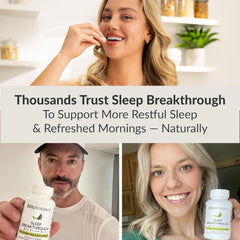 BIOptimizers Sleep Breakthrough capsules close-up highlighting melatonin-free formula.