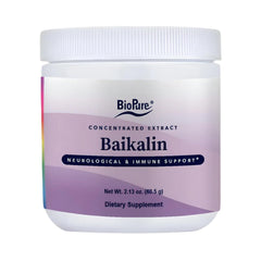 BioPure Baikalin Powder bottle shows pure herbal supplement for daily balance.