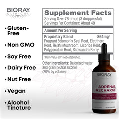 BIORAY Adrenal Recharge drops ready to mix into water for steady energy