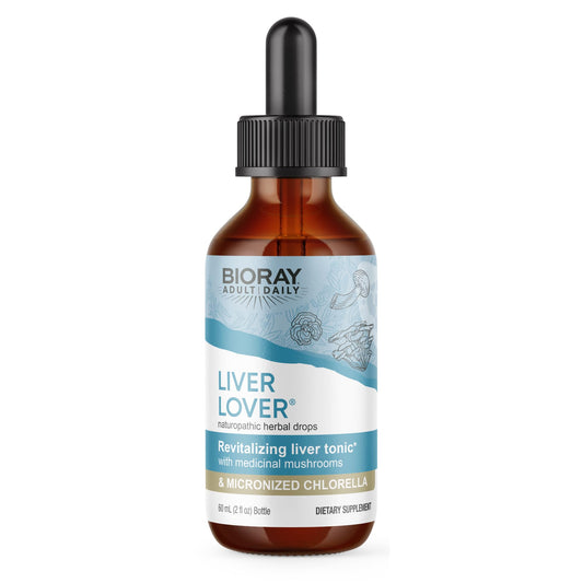BIORAY Daily Liver Lover bottle on a table supporting liver and adrenal balance.