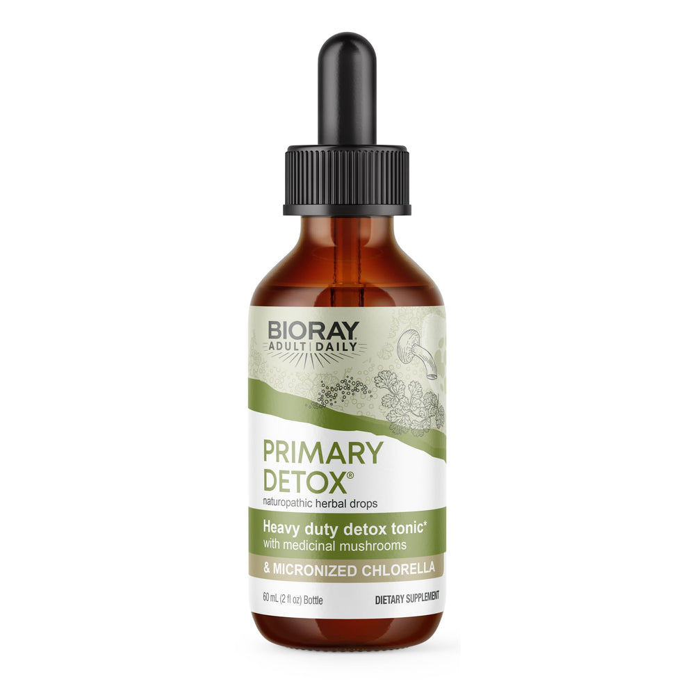 BIORAY Daily Primary Detox bottle showing organic ingredients for daily toxin support