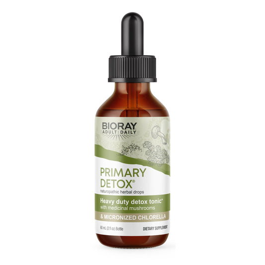 BIORAY Daily Primary Detox bottle showing organic ingredients for daily toxin support