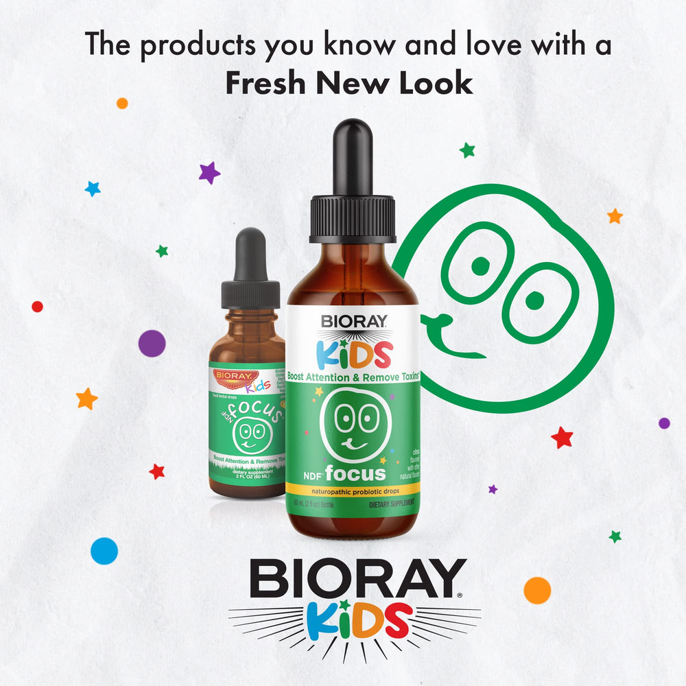 BIORAY Kids NDF Focus Citrus dispensing action suggesting easy use for steady energy.