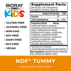 BIORAY Kids NDF Tummy label close-up showing ingredients for informed use.