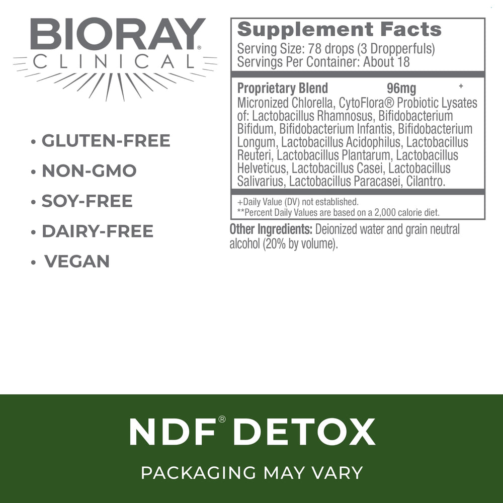 BIORAY NDF pour drops illustrating easy on-the-go tincture dosing