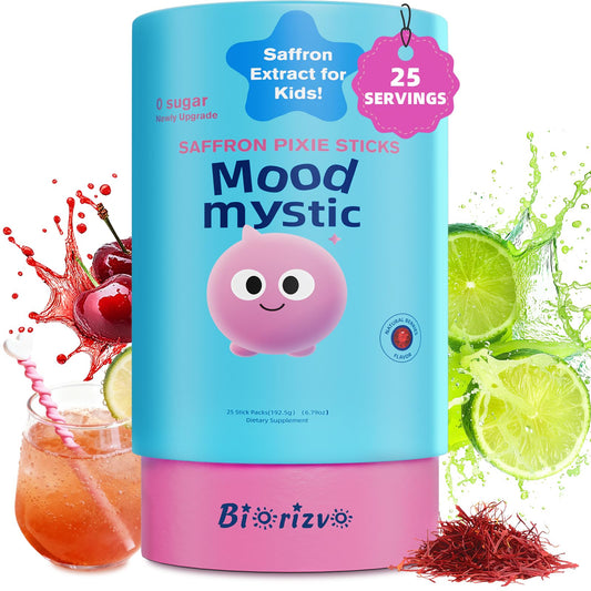 Biorizvo Saffron Pixie Drink Stick in fruit punch for daily mood and focus support