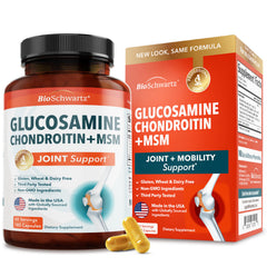 BioSchwartz glucosamine chondroitin msm joint support bottle showcasing a comprehensive mobility blend