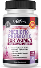 BioSchwartz women's prebiotics and probiotics bottle supports daily gut wellness.