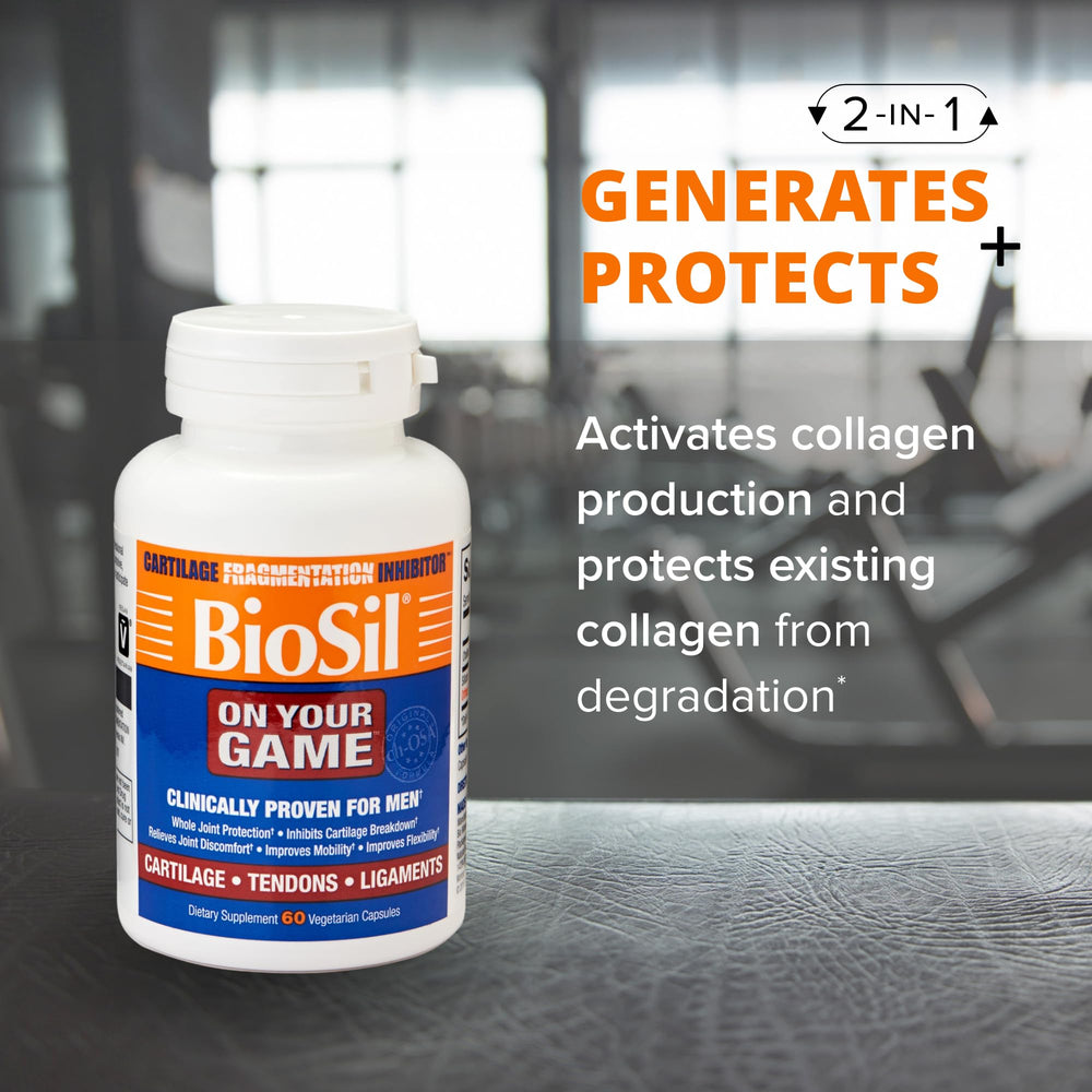 Two-pack Biosil On Your Game packaging for a 120-serving supply