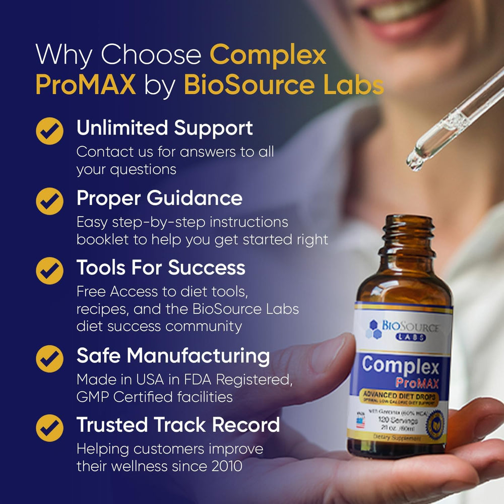 BioSource Labs Complex ProMAX Drops 60-day supply fits extended dieting plans.