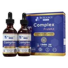 BioSource Labs Complex ProMAX Drops bottle showing premium diet support for busy days.