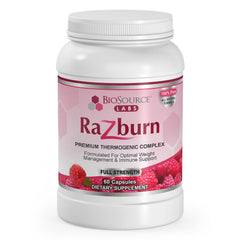 BioSource Labs Razburn bottle front view highlighting a sleek weight management supplement for daily energy support.