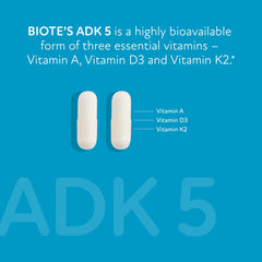 Biote ADK 5 bottle highlights allergen-free claim for sensitive diets.