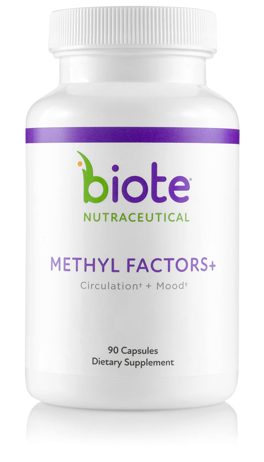 Biote Methyl Factors+ bottle with capsules showing methylation support