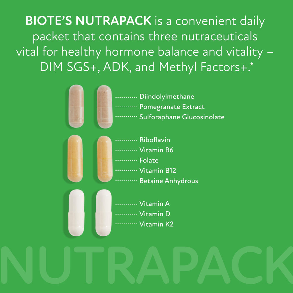 Biote NutraPack label closeup highlighting a clean ingredient list.