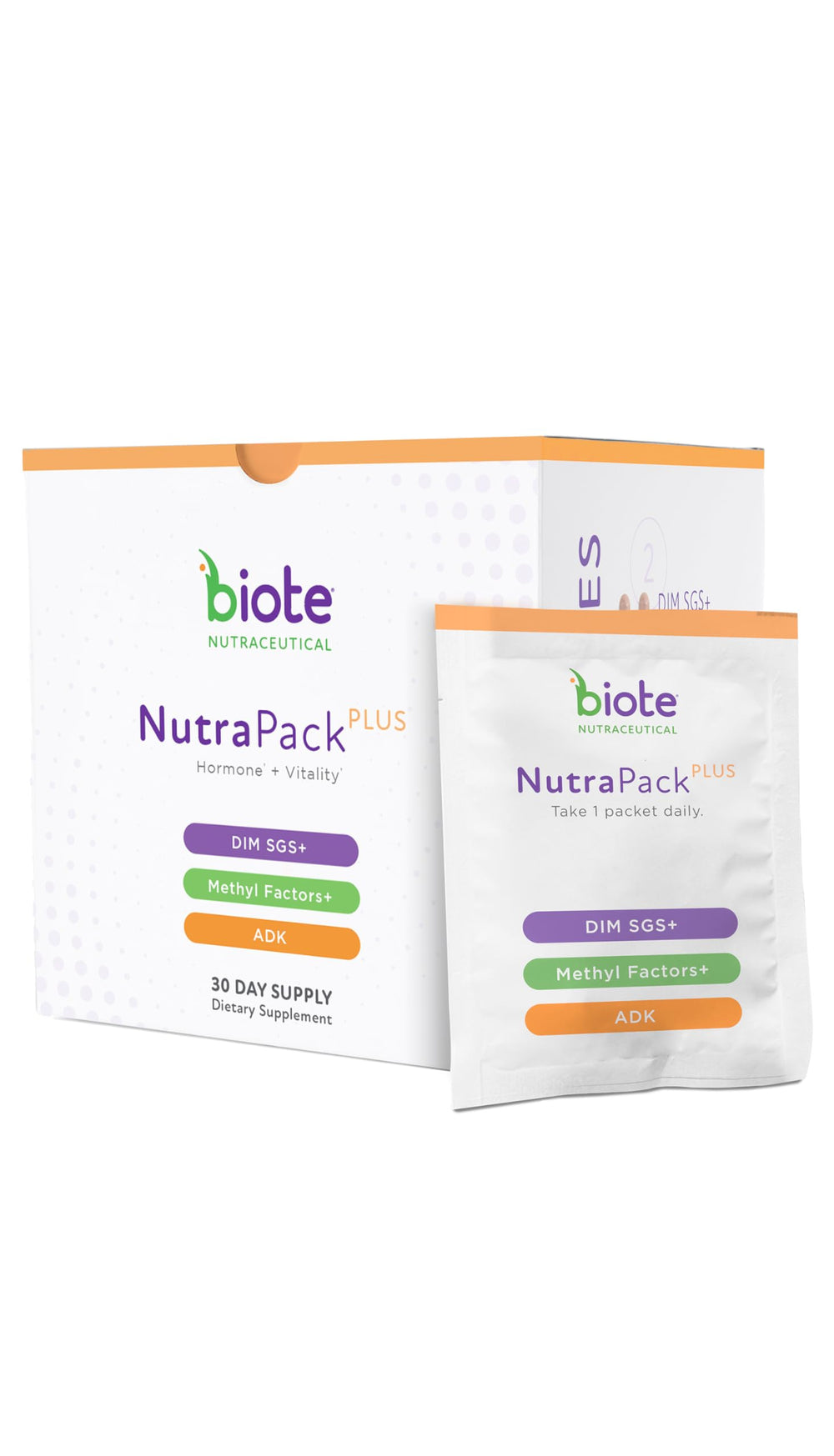Biote NutraPackPlus daily packet front view for on-the-go wellness.