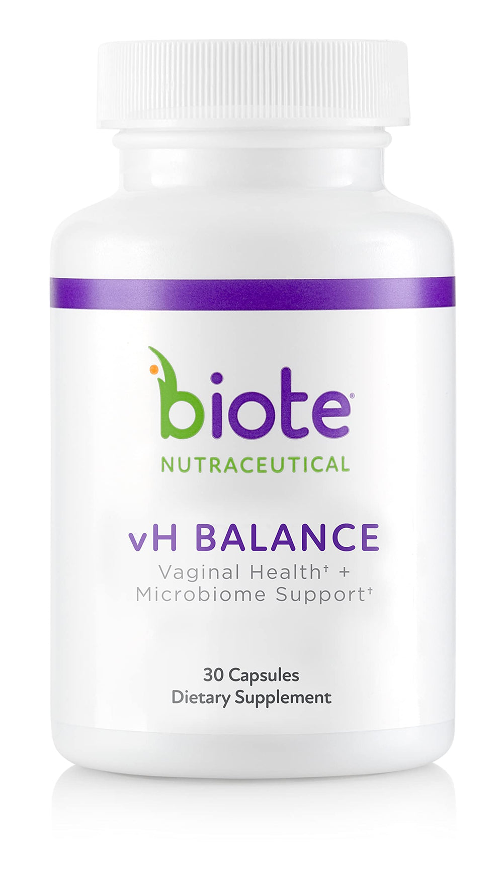 Biote VH Balance bottle front with capsules for daily microbiome support.