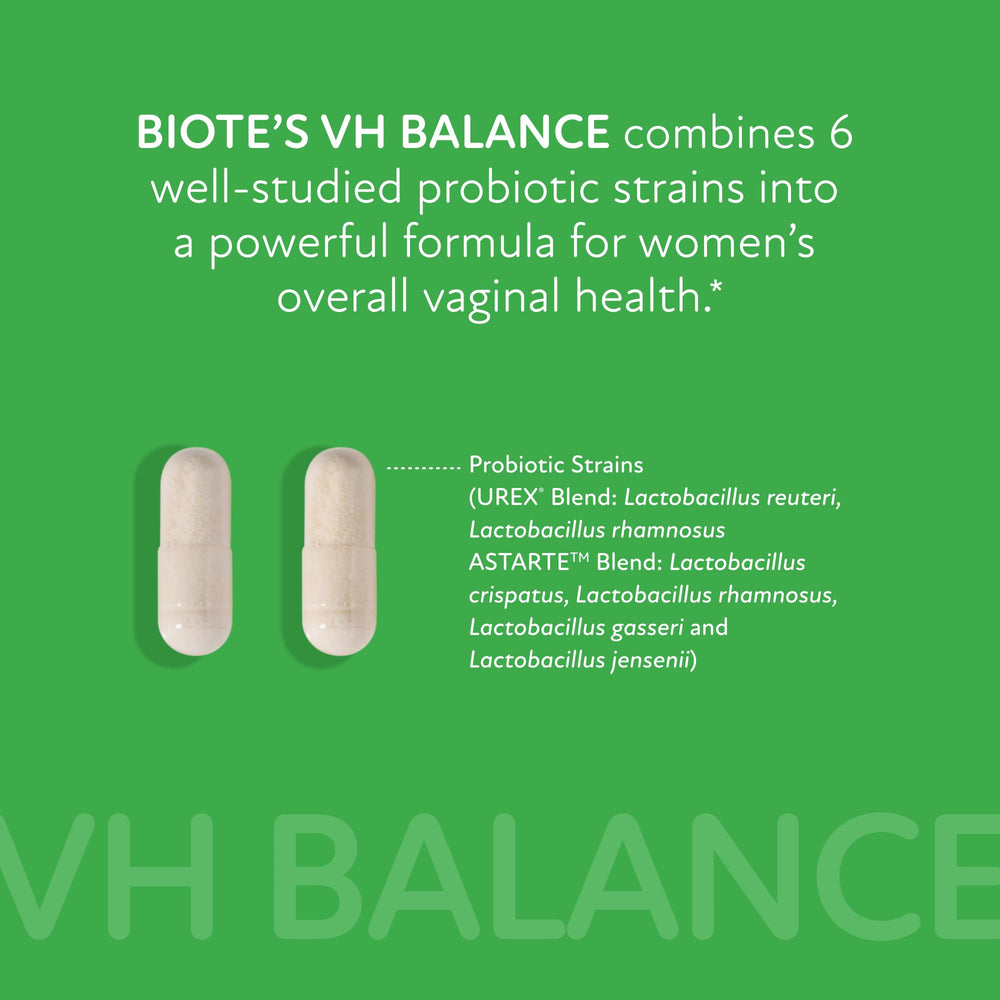 Biote VH Balance capsules close-up highlighting convenient daily intake.