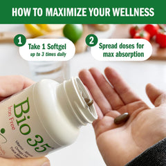 Biotek Bio-35 digestive enzymes imagery indicating enzyme-assisted digestion support.