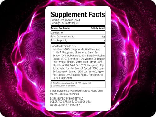 Biotest Superfood scoop shows convenient serving for berry-rich antioxidant support