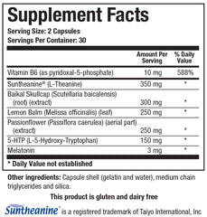 Biotics Research Alpha Theta Ultra PM L label detail highlighting theanine and lemon balm.