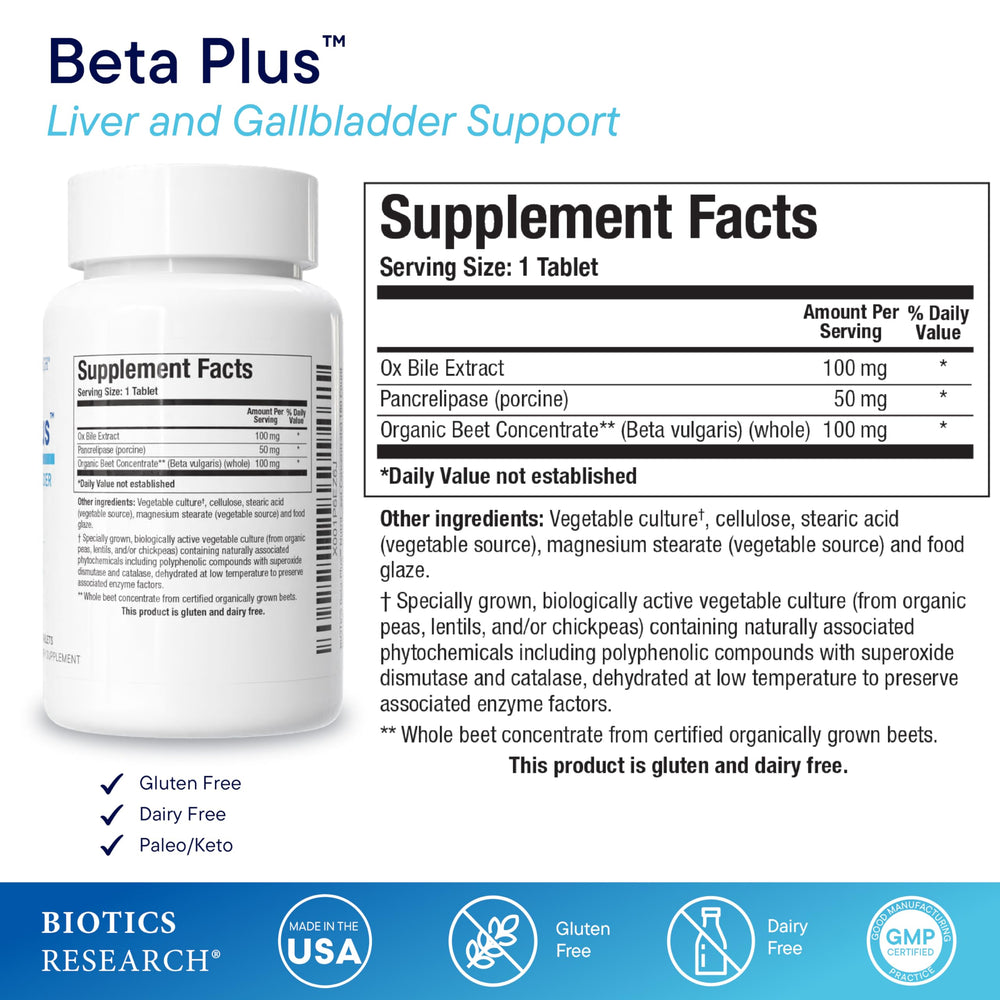 Biotics Research Beta-Plus pancrelipase enzyme capsule supports fat digestion