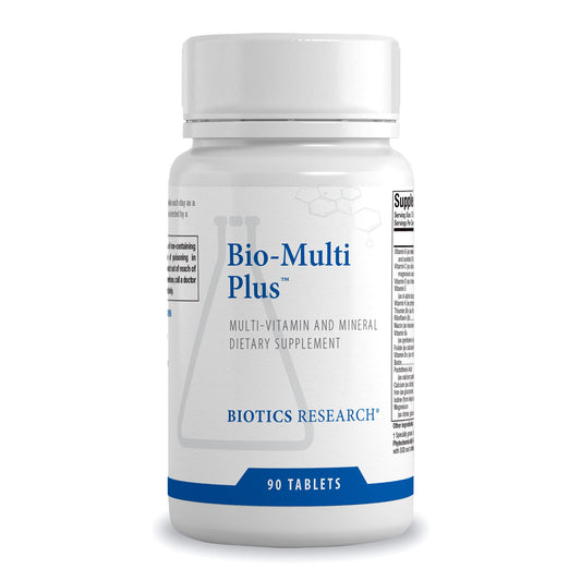 Biotics Research Bio-Multi Plus bottle front presents a complete foundational multivitamin for daily nutrient support.