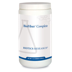 Biotics Research BioFiber Complete tub front view; whole-food fiber blend for daily gut support