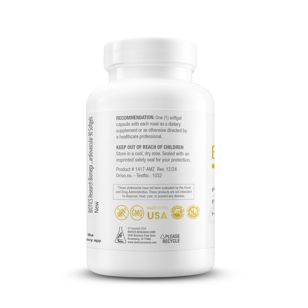 Biotics Research Biomega-1000 USA manufacturing label underscoring GMP compliance