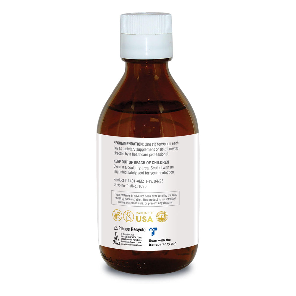 Biomega-3 Liquid label closeup highlighting purity and sustainable sourcing.