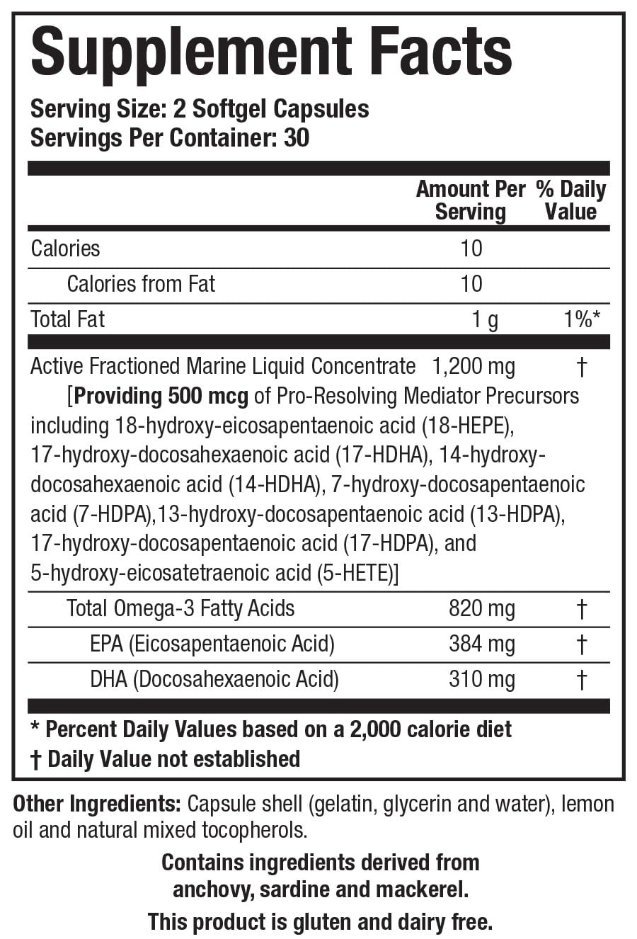 Biomega-SPM bottle label highlighting professional-strength omega metabolites.
