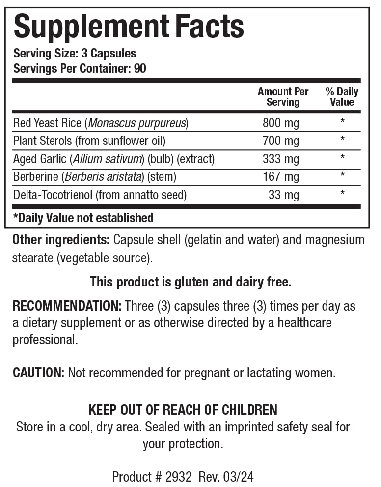 Biotics Research Cardio-Lipid label highlights red yeast rice and berberine
