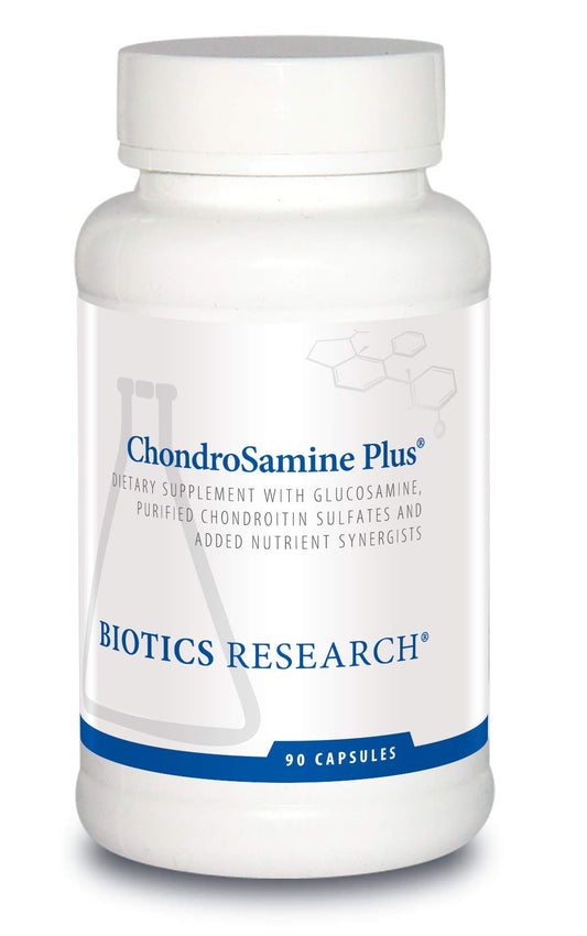 Biotics Research ChondroSamine Plus bottle with capsules for joint support.