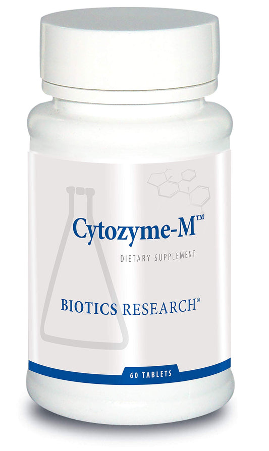 Biotics Research Cytozyme-M bottle front shows masculine hormone support potential.