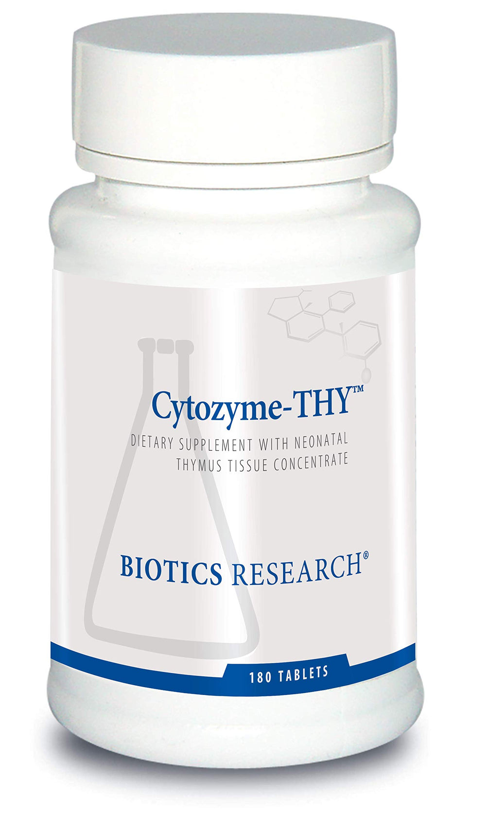 Biotics Research Cytozyme THY neonatal thymus concentrate bottle highlights immune support.