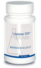 Biotics Research Cytozyme THY neonatal thymus concentrate bottle highlights immune support.