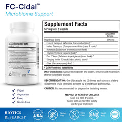 Biotics Research FC-Cidal capsules pack on display for gut support