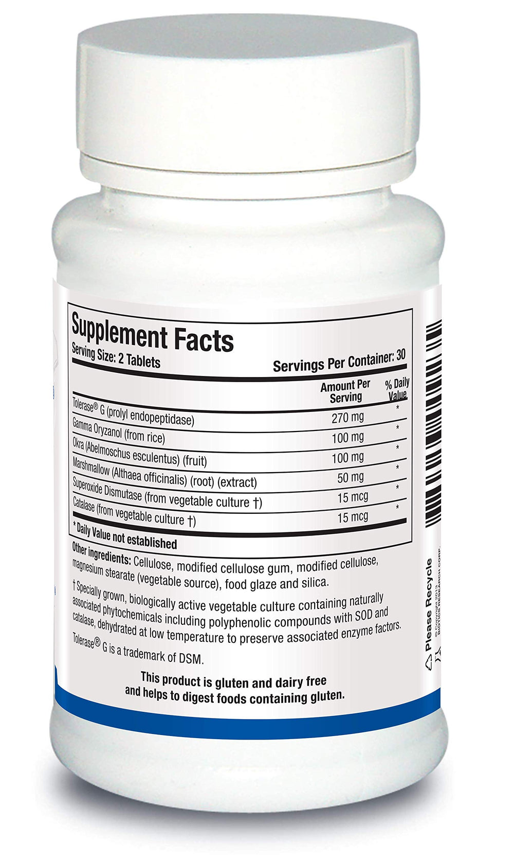Biotics Research Gluterase label and ingredients panel emphasizing enzyme blend and gluten digestion support.