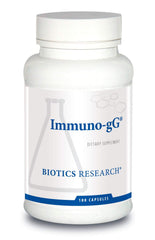 Biotics Research Immuno-gG bottle showing 240 mg colostrum for immune support and wellness
