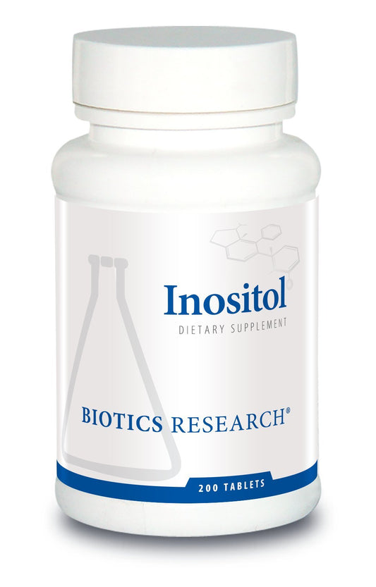 Biotics Research Inositol corn-free tablets close-up showing a clean, high-quality supplement for metabolic support