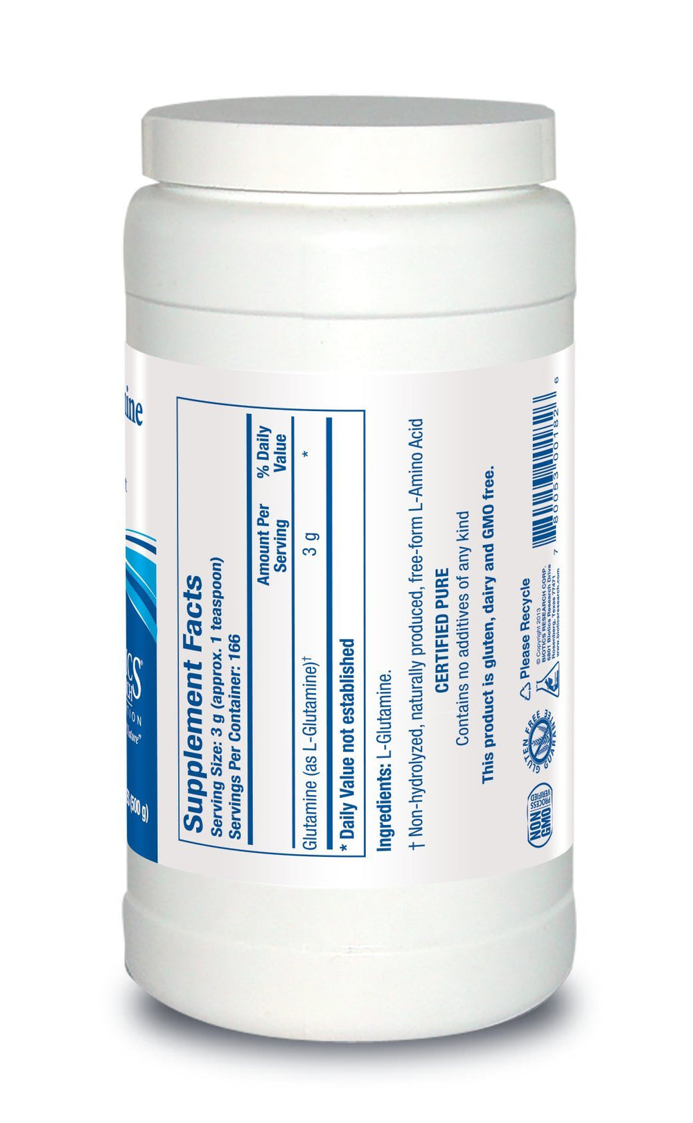 Biotics Research L-Glutamine Powder scoop shows precise measurement for lean muscle support