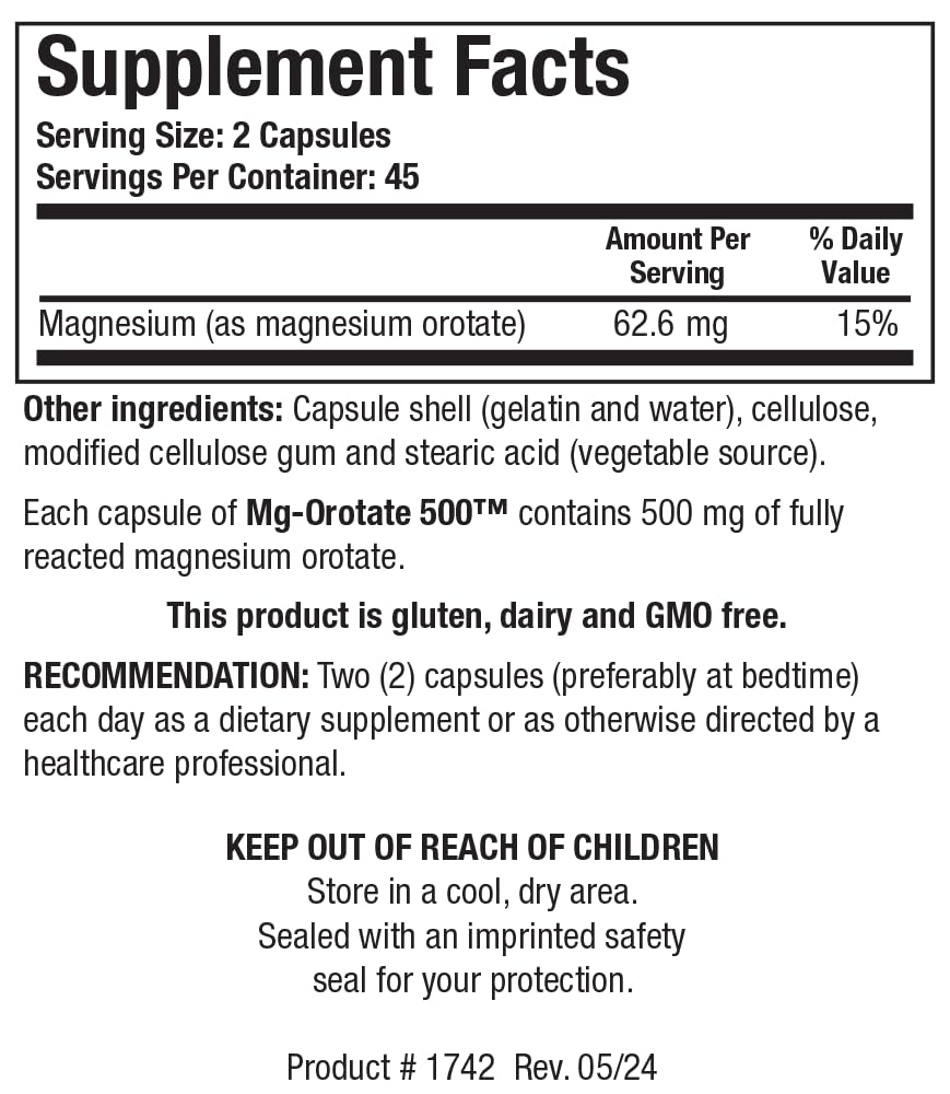 Biotics Research Mg Orotate 500mg capsules in a 90-count bottle for daily use