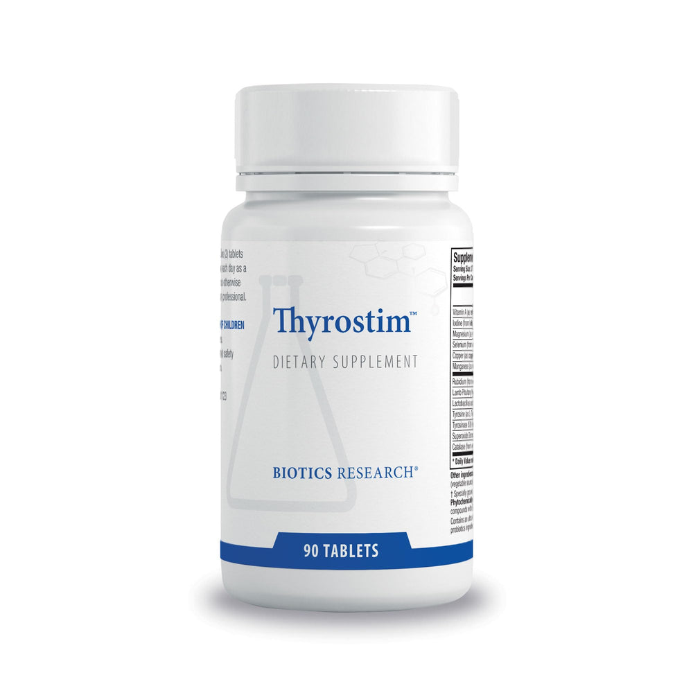 Biotics Research Thyrostim tablets in bottle support endocrine balance and metabolism